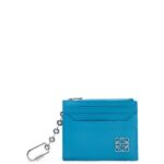 Loewe Women Anagram square cardholder in pebble grain calfskin with chain 206XF1396 Lagoon Blue