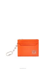 Loewe Women Anagram square cardholder in pebble grain calfskin with chain 206XF1397 Orange