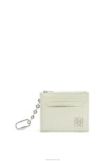 Loewe Women Anagram square cardholder in pebble grain calfskin with chain 206XF1417 Light Celadon
