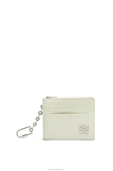 Loewe Women Anagram square cardholder in pebble grain calfskin with chain 206XF1417 Light Celadon
