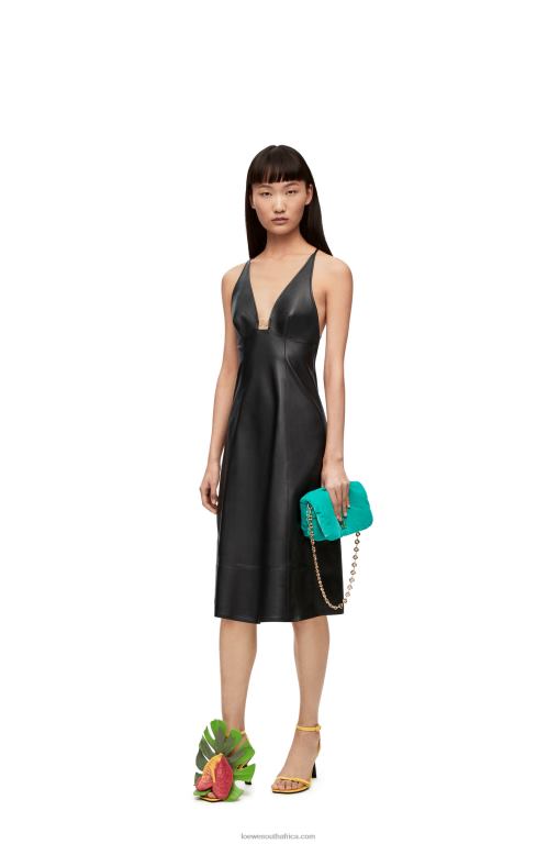 loewe_women_anagram_strappy_dress_in_nappa_206xf1071_black.jpg Loewe Women Anagram strappy dress in nappa 206XF1071 Black - Image 1