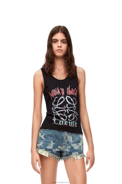 Loewe Women Anagram tank top in cotton 206XF789 Black/Multicolor - Image 2