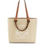 Loewe Women Anagram Tote bag in jacquard and calfskin 206XF122 Ecru/Tan