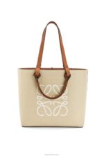 Loewe Women Anagram Tote bag in jacquard and calfskin 206XF122 Ecru/Tan