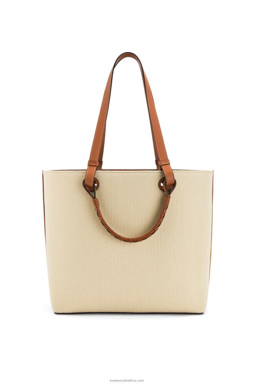 Loewe Women Anagram Tote bag in jacquard and calfskin 206XF122 Ecru/Tan - Image 4
