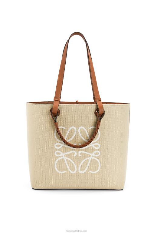 loewe_women_anagram_tote_bag_in_jacquard_and_calfskin_206xf122_ecru_tan.jpg Loewe Women Anagram Tote bag in jacquard and calfskin 206XF122 Ecru/Tan - Image 1
