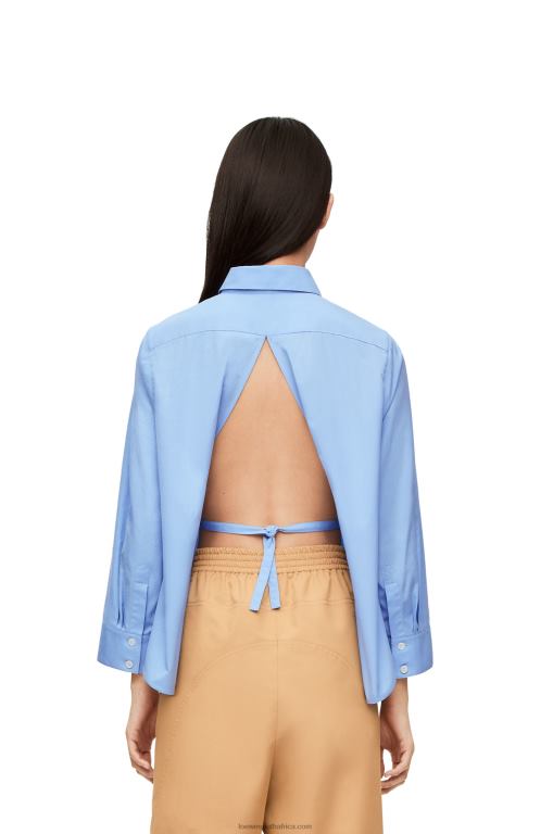 Loewe Women Anagram trapeze shirt in cotton poplin 206XF898 Baby Blue - Image 4