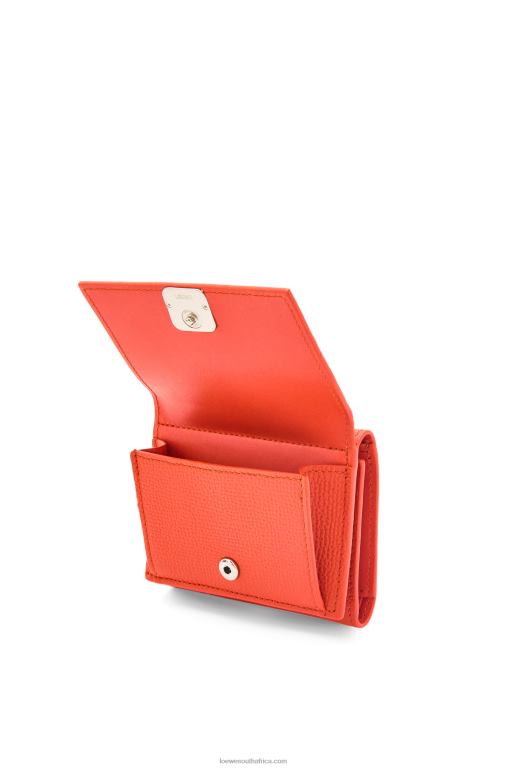 Loewe Women Anagram trifold wallet in pebble grain calfskin 206XF1204 Sunrise Orange - Image 3
