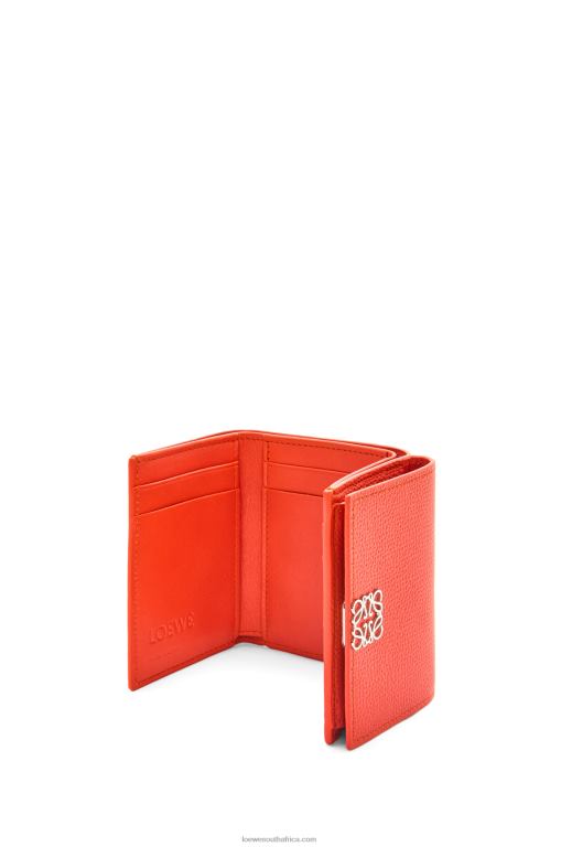 Loewe Women Anagram trifold wallet in pebble grain calfskin 206XF1204 Sunrise Orange - Image 4