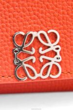 Loewe Women Anagram trifold wallet in pebble grain calfskin 206XF1204 Sunrise Orange - Image 6