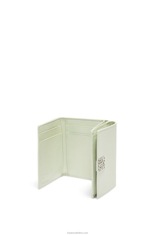 Loewe Women Anagram trifold wallet in pebble grain calfskin 206XF1232 Light Celadon - Image 4