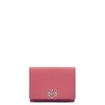 Loewe Women Anagram trifold wallet in pebble grain calfskin 206XF1238 Plumrose