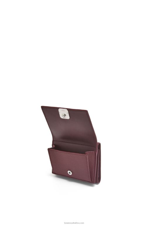 Loewe Women Anagram trifold wallet in pebble grain calfskin 206XF1296 Burgundy - Image 3