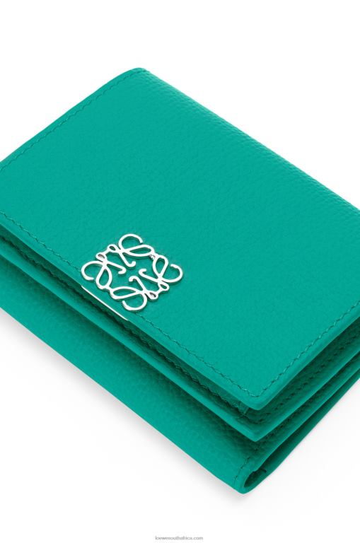 Loewe Women Anagram trifold wallet in pebble grain calfskin 206XF1319 Emerald Green - Image 6