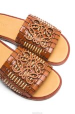 Loewe Women Anagram woven slide in calfskin 206XF702 Tan/Natural - Image 4