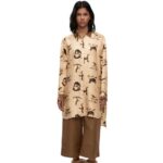 Loewe Women Animal print oversize shirt in silk 206XF929 Light Beige/Brown