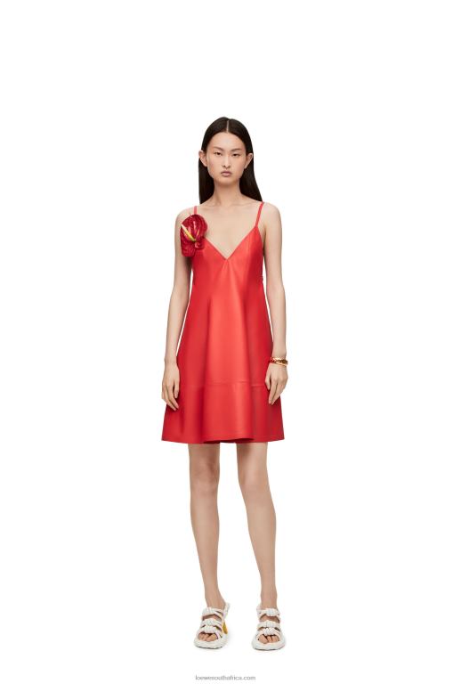loewe_women_anthurium_strappy_dress_in_nappa_206xf1065_red.jpg Loewe Women Anthurium strappy dress in nappa 206XF1065 Red - Image 1