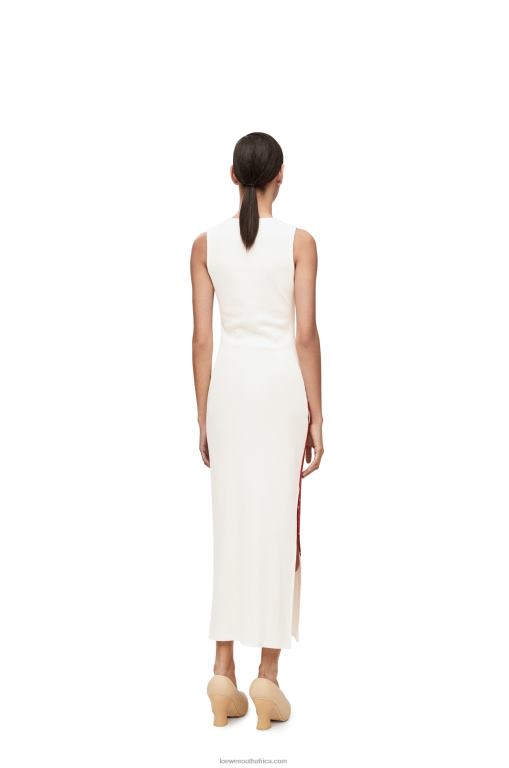 Loewe Women Anthurium tank dress in ribbed cotton jersey 206XF1072 White/Red - Image 3