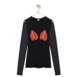 Loewe Women Anthurium top in semi sheer mesh 206XF882 Black/Red