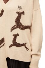 Loewe Women Asymmetric deer sweater in wool 206XF996 Beige - Image 4