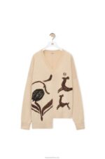 Loewe Women Asymmetric deer sweater in wool 206XF996 Beige - Image 5