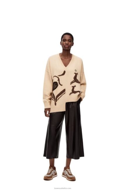 Loewe Women Asymmetric deer sweater in wool 206XF996 Beige