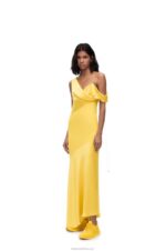 Loewe Women Asymmetric dress in satin and crepe 206XF1097 Yellow
