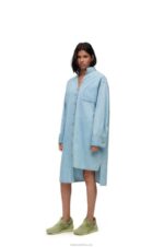 Loewe Women Asymmetric shirt dress in cotton blend denim 206XF1094 Light Denim - Image 2