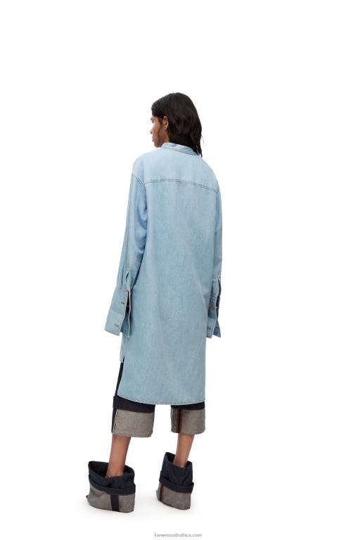 Loewe Women Asymmetric shirt dress in cotton blend denim 206XF1094 Light Denim - Image 3