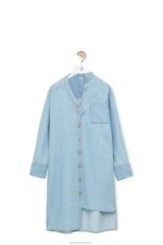 Loewe Women Asymmetric shirt dress in cotton blend denim 206XF1094 Light Denim - Image 5