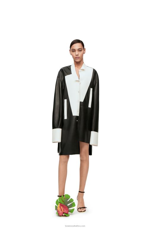 Loewe Women Asymmetric shirt dress in nappa lambskin 206XF1078 Black/White - Image 2
