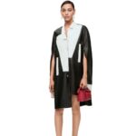 Loewe Women Asymmetric shirt dress in nappa lambskin 206XF1078 Black/White