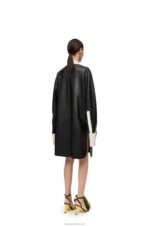 Loewe Women Asymmetric shirt dress in nappa lambskin 206XF1078 Black/White - Image 3