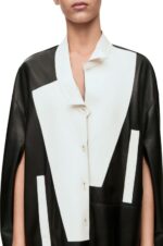 Loewe Women Asymmetric shirt dress in nappa lambskin 206XF1078 Black/White - Image 4