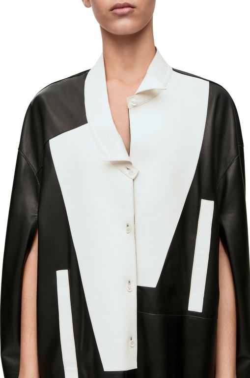 Loewe Women Asymmetric shirt dress in nappa lambskin 206XF1078 Black/White - Image 4