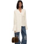 Loewe Women Asymmetric shirt in silk 206XF925 Ivory