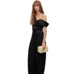 Loewe Women Asymmetric top in satin and crepe 206XF914 Black