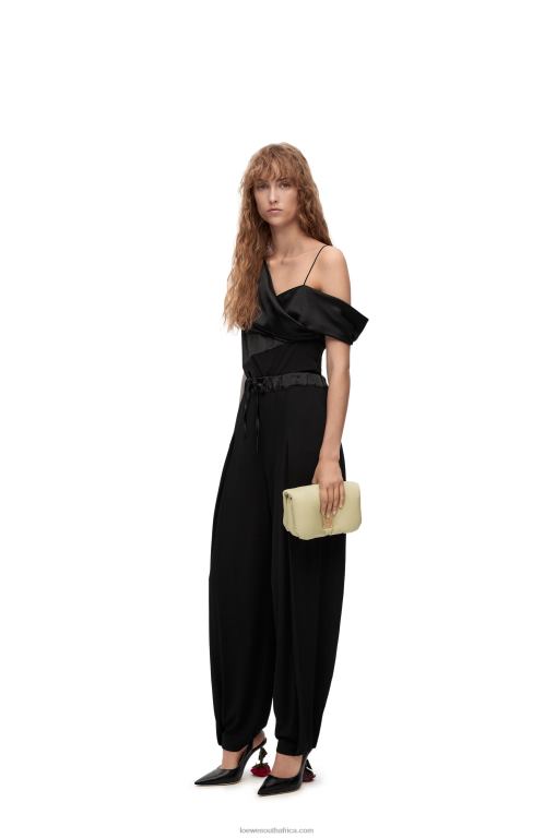 loewe_women_asymmetric_top_in_satin_and_crepe_206xf914_black.jpg Loewe Women Asymmetric top in satin and crepe 206XF914 Black - Image 1