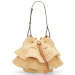 Loewe Women Balloon Ruffles bag in raffia and calfskin 206XF39 Natural/Tan