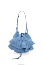 Loewe Women Balloon Ruffles bag in raffia and calfskin 206XF3 Denim Blue