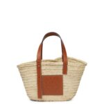 Loewe Women Basket bag in palm leaf and calfskin 206XF21 Natural/Tan