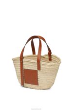 Loewe Women Basket bag in palm leaf and calfskin 206XF21 Natural/Tan - Image 3