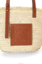 Loewe Women Basket bag in palm leaf and calfskin 206XF21 Natural/Tan - Image 5