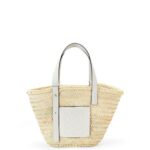 Loewe Women Basket bag in palm leaf and calfskin 206XF49 Natural/White