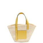 Loewe Women Basket bag in palm leaf and calfskin 206XF51 Dark Yellow