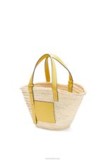 Loewe Women Basket bag in palm leaf and calfskin 206XF51 Dark Yellow - Image 3