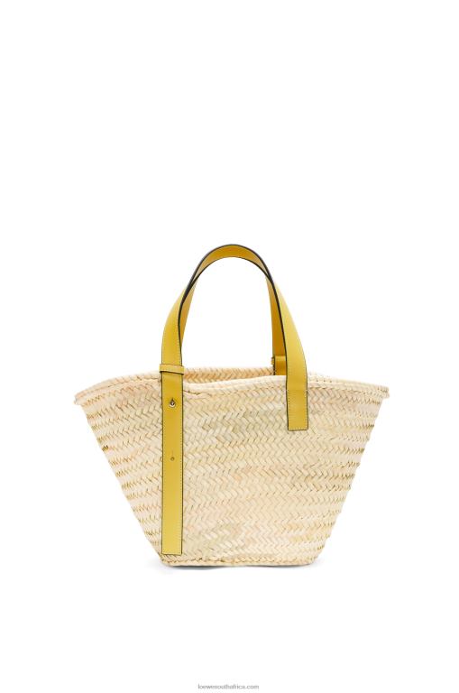 Loewe Women Basket bag in palm leaf and calfskin 206XF51 Dark Yellow - Image 4