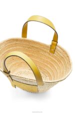 Loewe Women Basket bag in palm leaf and calfskin 206XF51 Dark Yellow - Image 5