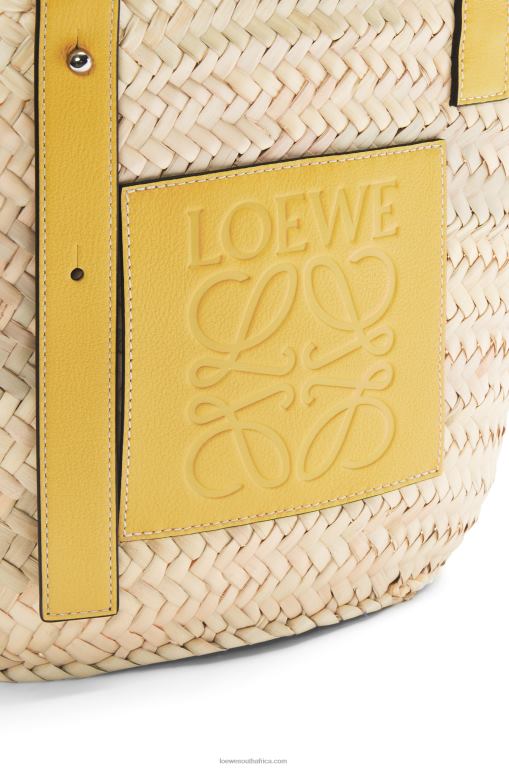 Loewe Women Basket bag in palm leaf and calfskin 206XF51 Dark Yellow - Image 6