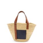 Loewe Women Basket bag in palm leaf and calfskin 206XF82 Natural/Ocean
